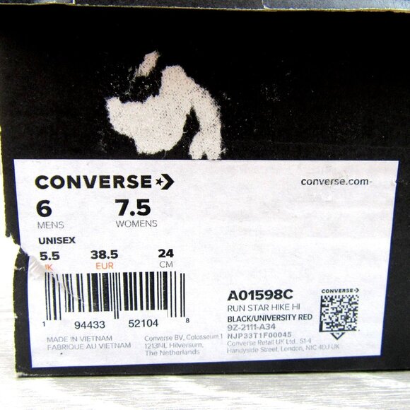 Converse Run Star Hike HI "Love" Sneakers Women's Size 7.5 Black Red NEW - Picture 15 of 16